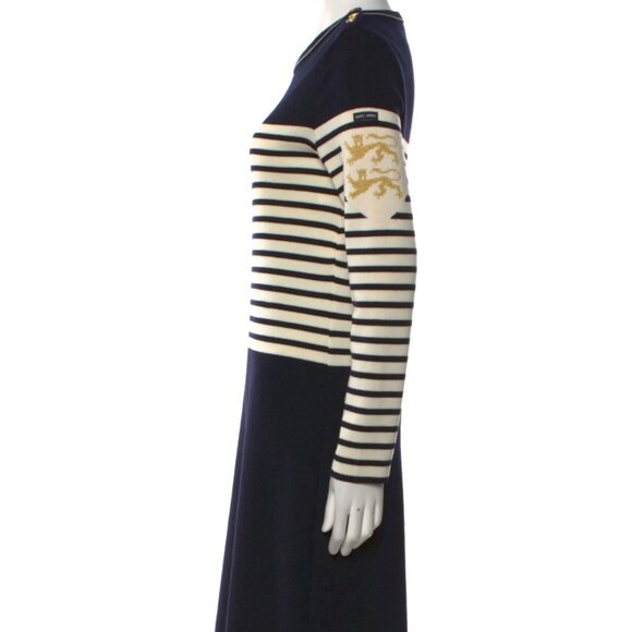 Saint James Wool Shift Dress Striped Long Sleeve with Crew Neck. - Picture 2 of 10